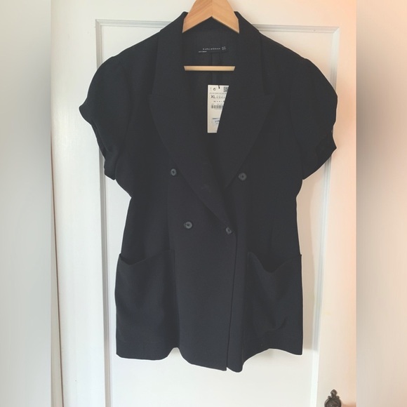 Gorgeous Zara NWT gathered short sleeve double-breast jacket - Picture 2 of 7
